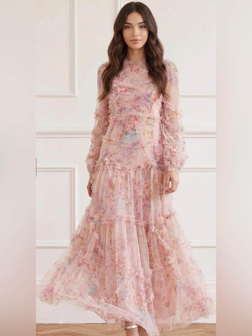Needle and Thread used Romantic Pink Floral Tiered Maxi Dress
